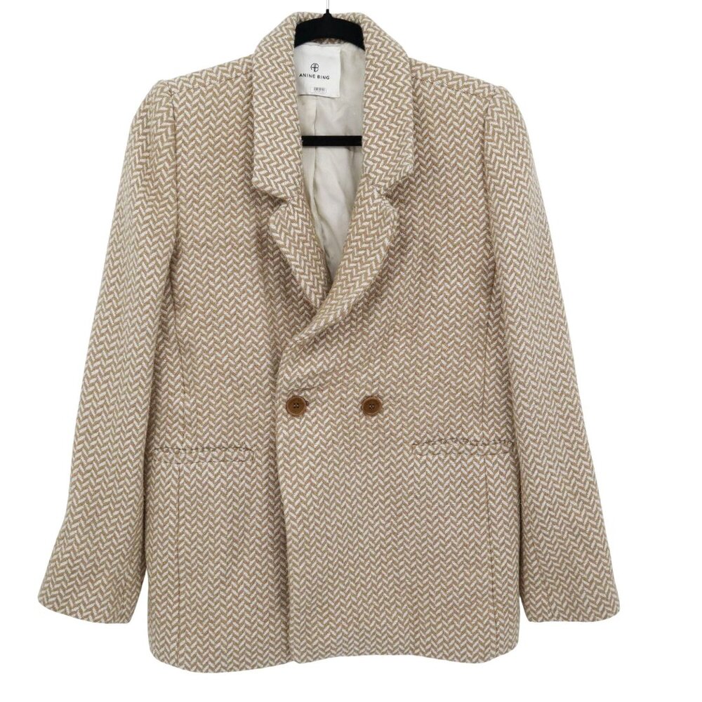 Anine Bing Wool Blazer Women XS Tan Rich Auntie Core Career Office Business Prep